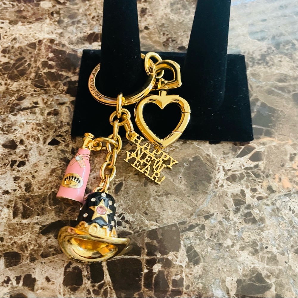 Juicy Couture New Year's 2014 Bag Charm-Gold Pink Black Rhinestone LTD edition